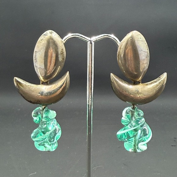 Vintage Sterling Silver 2.5" Modernist Clip-On Earrings – Signed Artisan - Picture 8 of 9